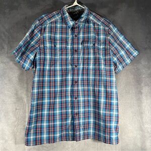 The North Face-Mens Short Sleeve Button Down Shirt-Large-Blue Plaid-Hiking Camp